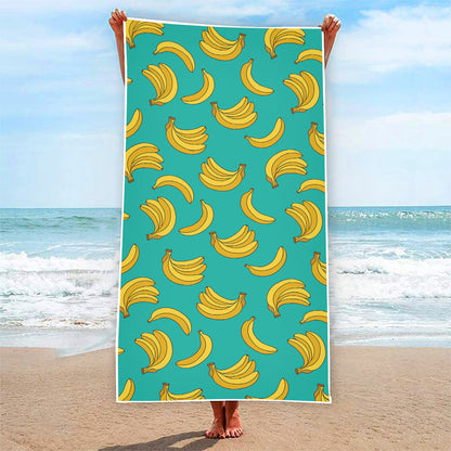 Teal Banana Pattern Print Beach Towel