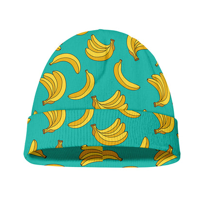 Teal Banana Pattern Print Beanie