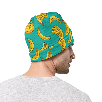 Teal Banana Pattern Print Beanie