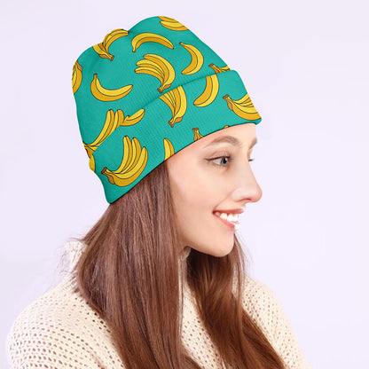Teal Banana Pattern Print Beanie