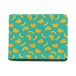 Teal Banana Pattern Print Bifold Wallet