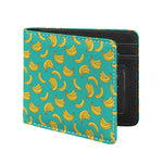 Teal Banana Pattern Print Bifold Wallet