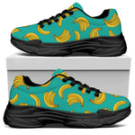 Teal Banana Pattern Print Black Chunky Shoes