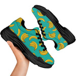 Teal Banana Pattern Print Black Chunky Shoes