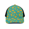 Teal Banana Pattern Print Black Mesh Trucker Hat