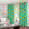 Teal Banana Pattern Print Blackout Grommet Curtains