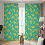 Teal Banana Pattern Print Blackout Pencil Pleat Curtains