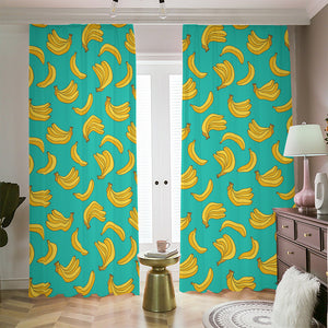 Teal Banana Pattern Print Blackout Pencil Pleat Curtains