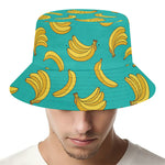 Teal Banana Pattern Print Bucket Hat
