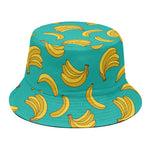 Teal Banana Pattern Print Bucket Hat
