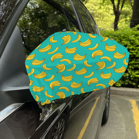 Teal Banana Pattern Print Car Side Mirror Covers