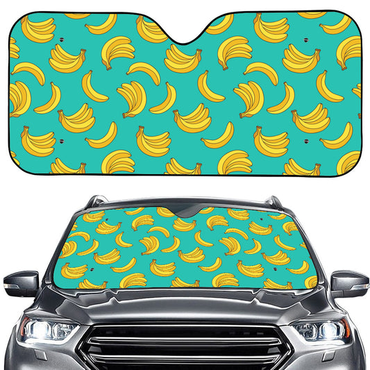 Teal Banana Pattern Print Car Windshield Sun Shade