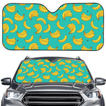 Teal Banana Pattern Print Car Windshield Sun Shade