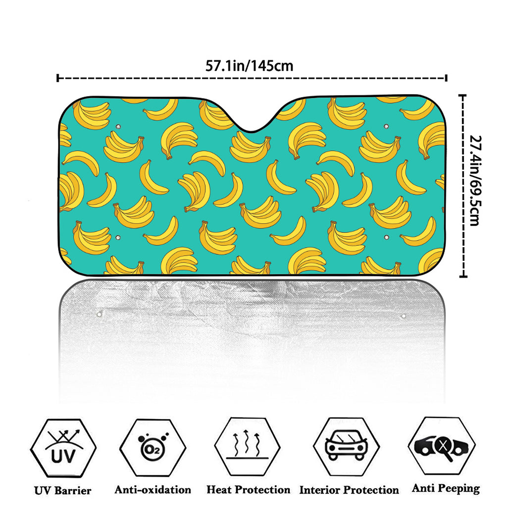 Teal Banana Pattern Print Car Windshield Sun Shade