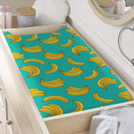 Teal Banana Pattern Print Changing Pad Cover
