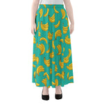 Teal Banana Pattern Print Chiffon Maxi Skirt