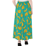 Teal Banana Pattern Print Chiffon Maxi Skirt