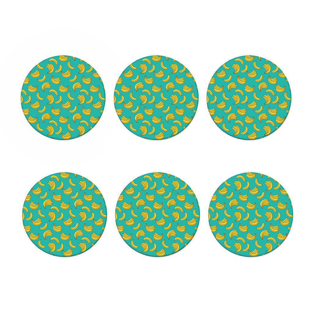 Teal Banana Pattern Print Coaster Set