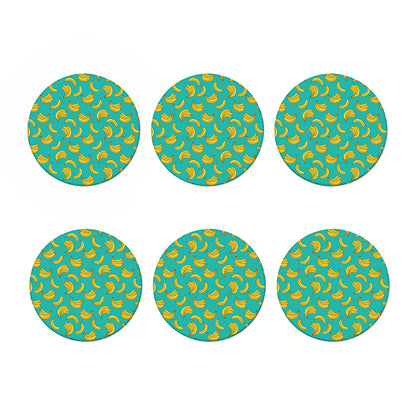 Teal Banana Pattern Print Coaster Set