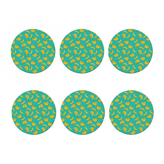 Teal Banana Pattern Print Coaster Set