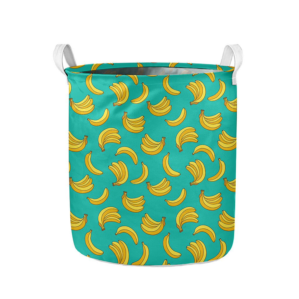 Teal Banana Pattern Print Collapsible Laundry Basket
