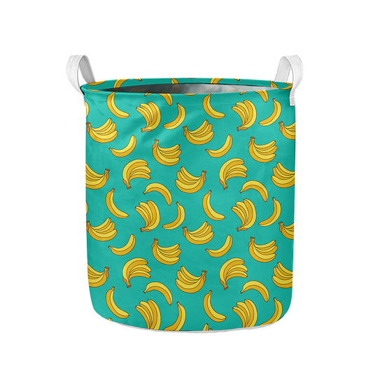 Teal Banana Pattern Print Collapsible Laundry Basket