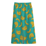 Teal Banana Pattern Print Cotton Front Slit Maxi Skirt