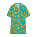 Teal Banana Pattern Print Cotton Hawaiian Shirt
