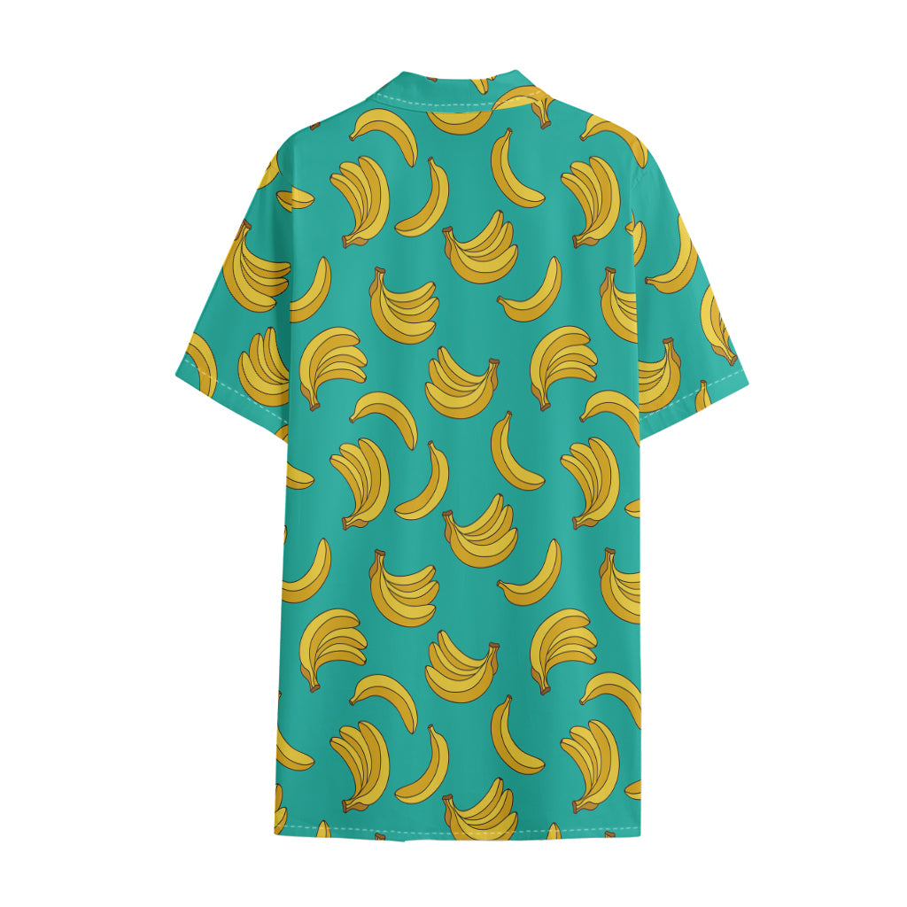 Teal Banana Pattern Print Cotton Hawaiian Shirt