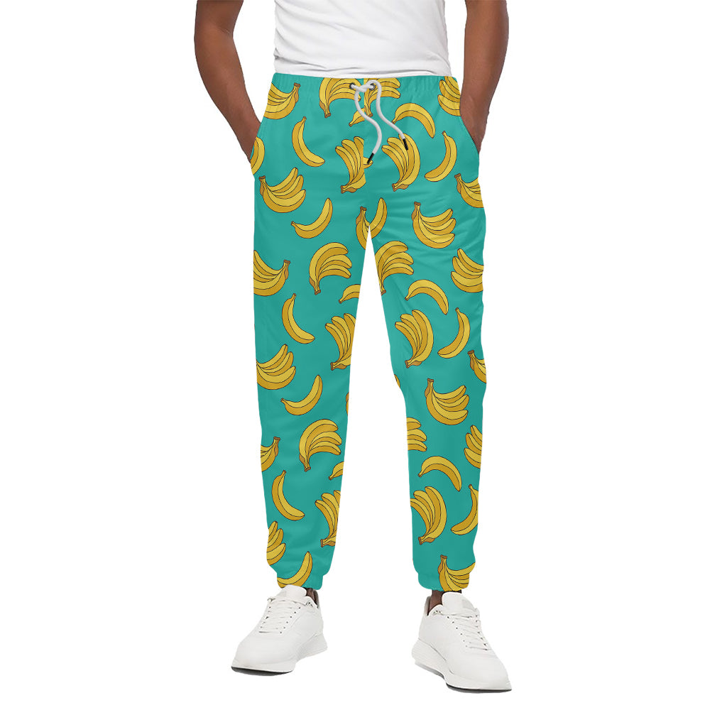 Teal Banana Pattern Print Cotton Pants