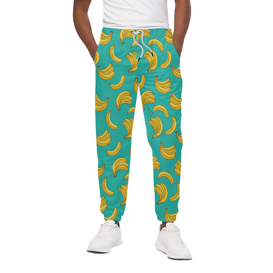Teal Banana Pattern Print Cotton Pants