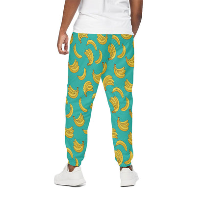 Teal Banana Pattern Print Cotton Pants