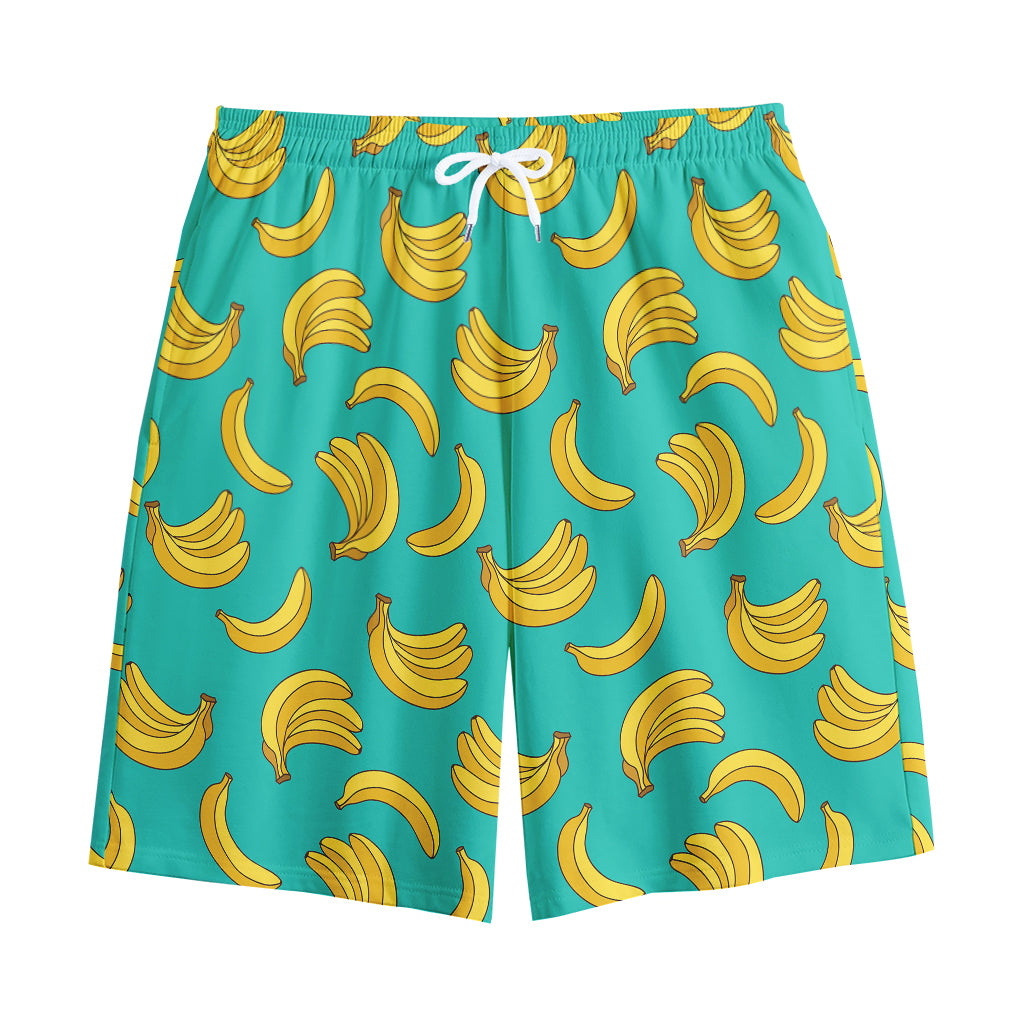 Teal Banana Pattern Print Cotton Shorts