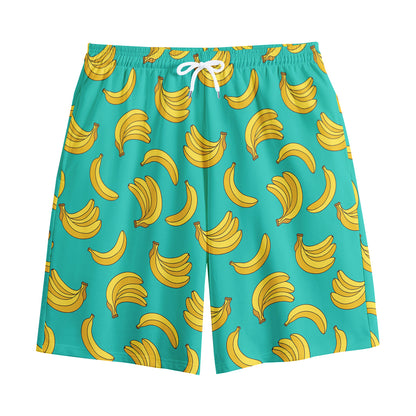 Teal Banana Pattern Print Cotton Shorts