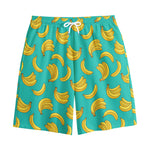 Teal Banana Pattern Print Cotton Shorts