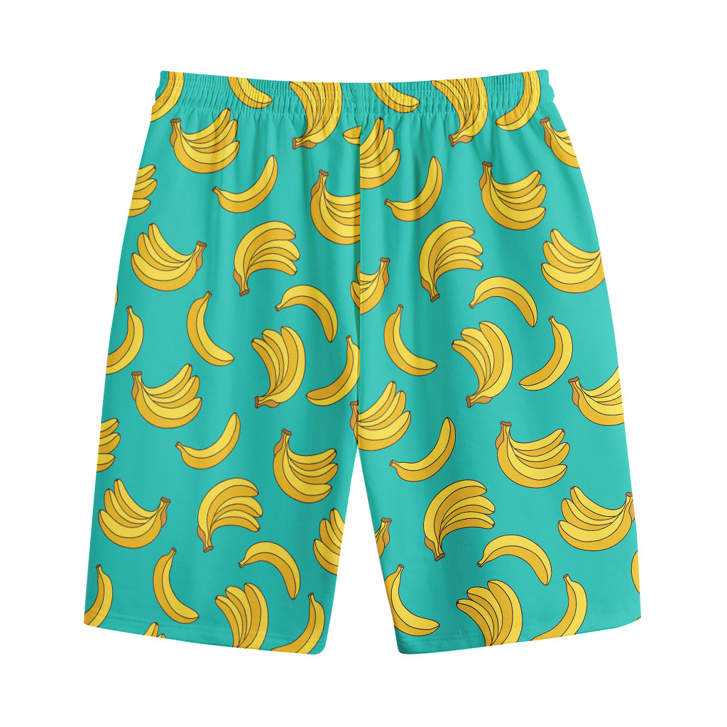 Teal Banana Pattern Print Cotton Shorts