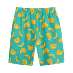 Teal Banana Pattern Print Cotton Shorts