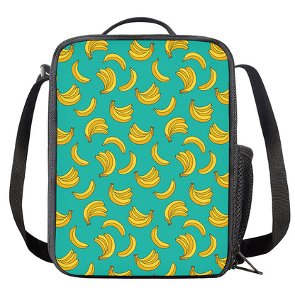Teal Banana Pattern Print Crossbody Lunch Bag