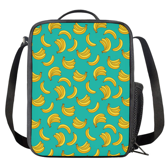 Teal Banana Pattern Print Crossbody Lunch Bag