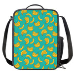 Teal Banana Pattern Print Crossbody Lunch Bag