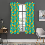 Teal Banana Pattern Print Curtain