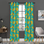 Teal Banana Pattern Print Curtain