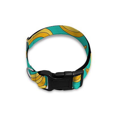 Teal Banana Pattern Print Dog Collar