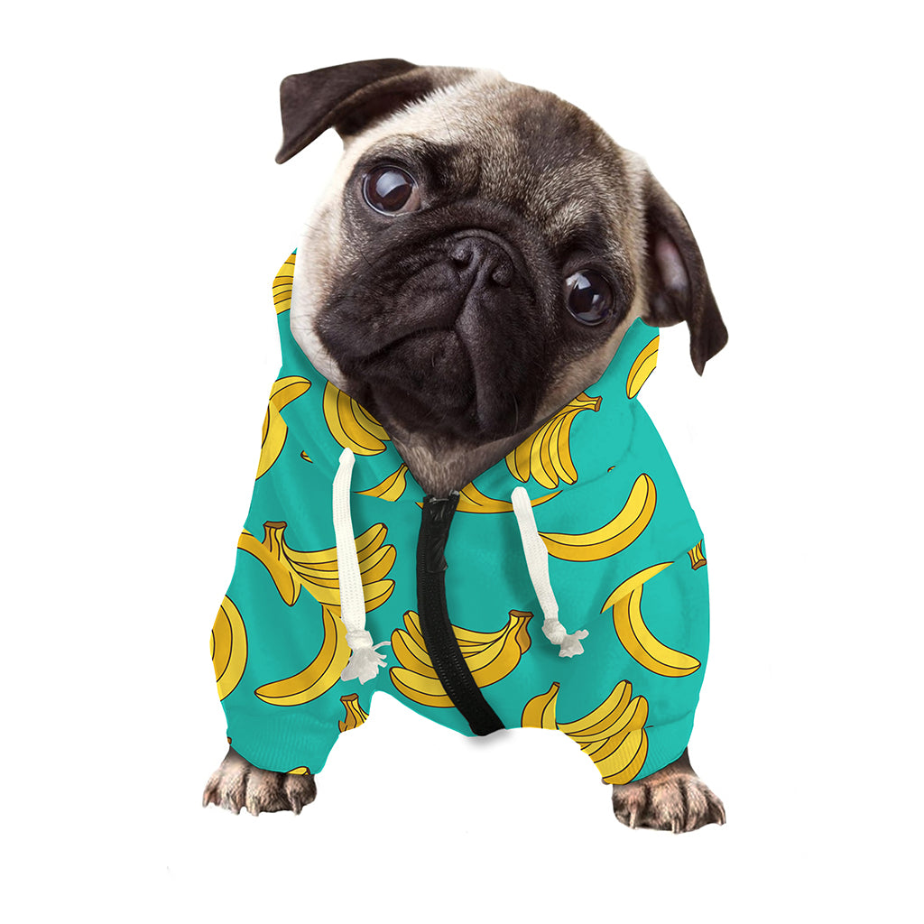 Teal Banana Pattern Print Dog Zip Up Hoodie