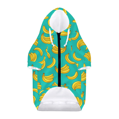 Teal Banana Pattern Print Dog Zip Up Hoodie