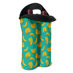 Teal Banana Pattern Print Double Neoprene Wine Tote
