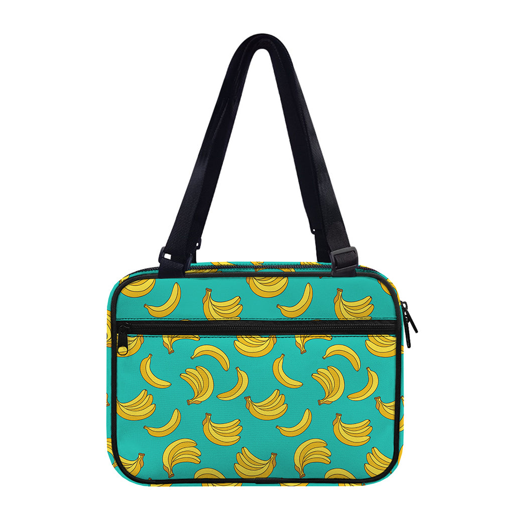Teal Banana Pattern Print Double Strap Bible Bag