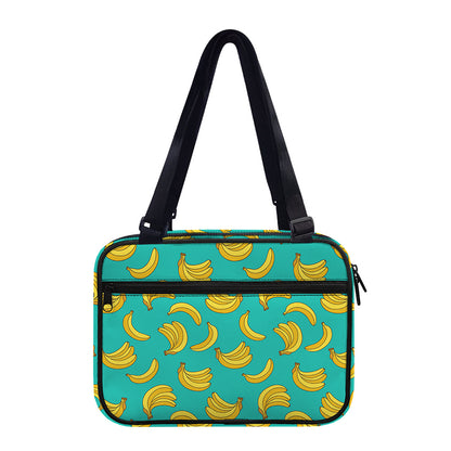 Teal Banana Pattern Print Double Strap Bible Bag