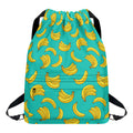 Teal Banana Pattern Print Drawstring Backpack