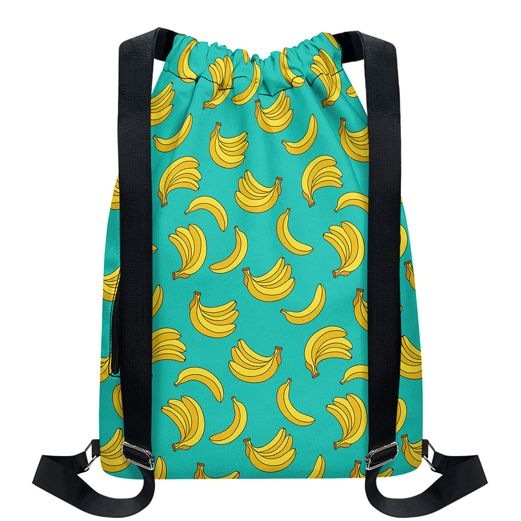 Teal Banana Pattern Print Drawstring Backpack